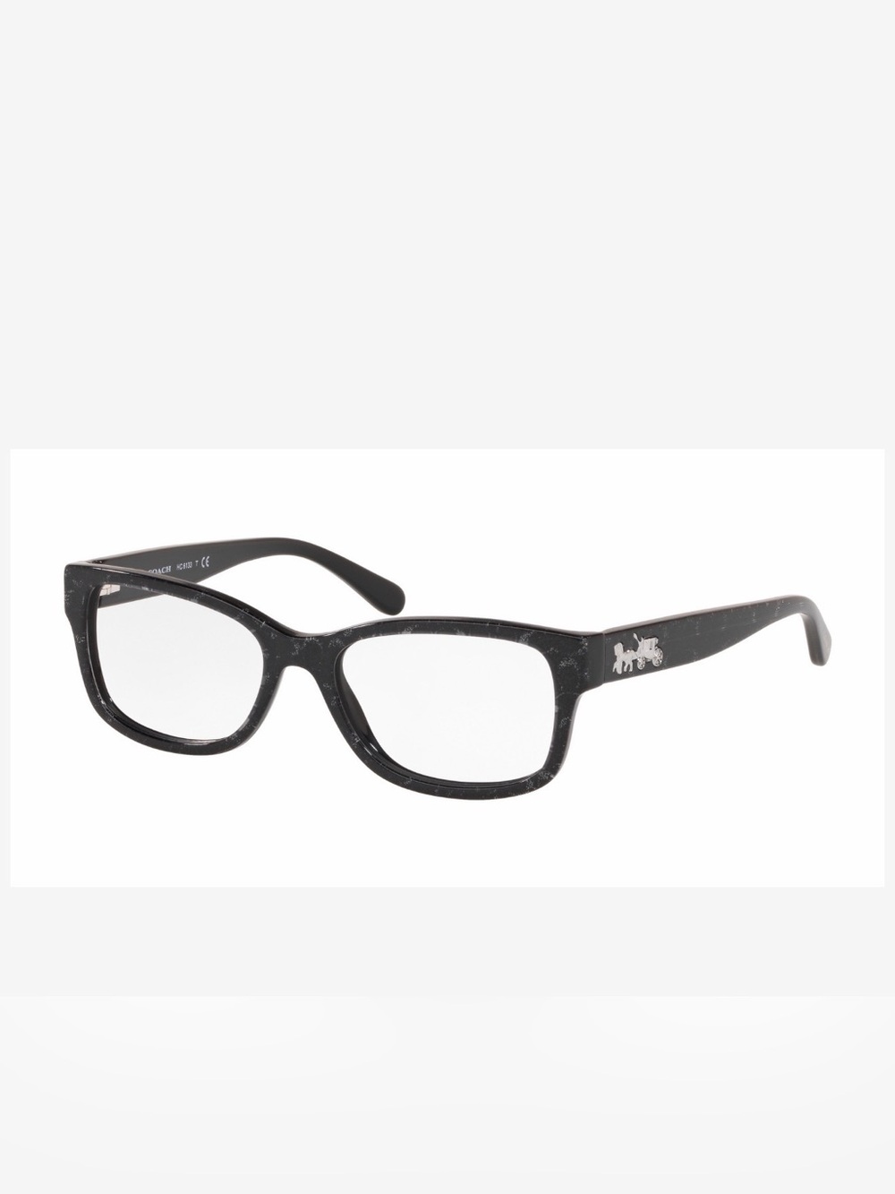 Coach Black Marble Rectangular Eyeglasses with Horse & Carriage Detail
